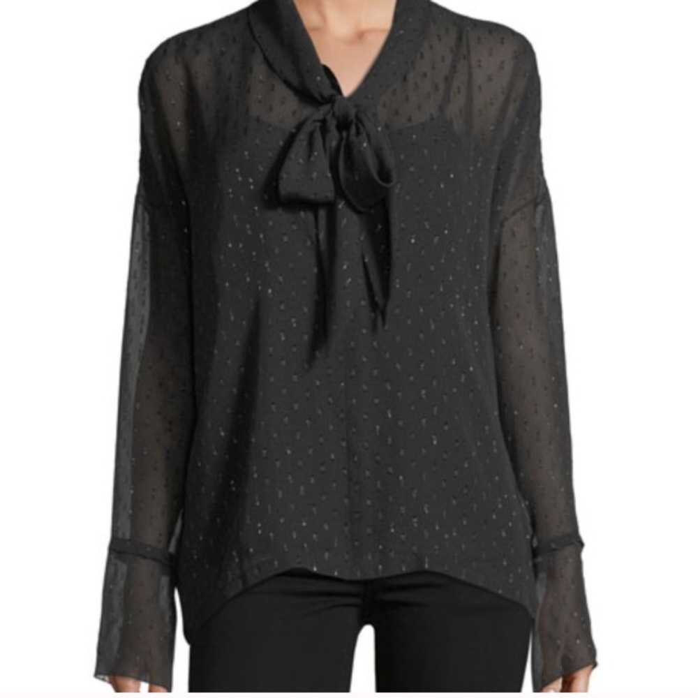 Theory Long Sleeve Metallic Scarf Shirt